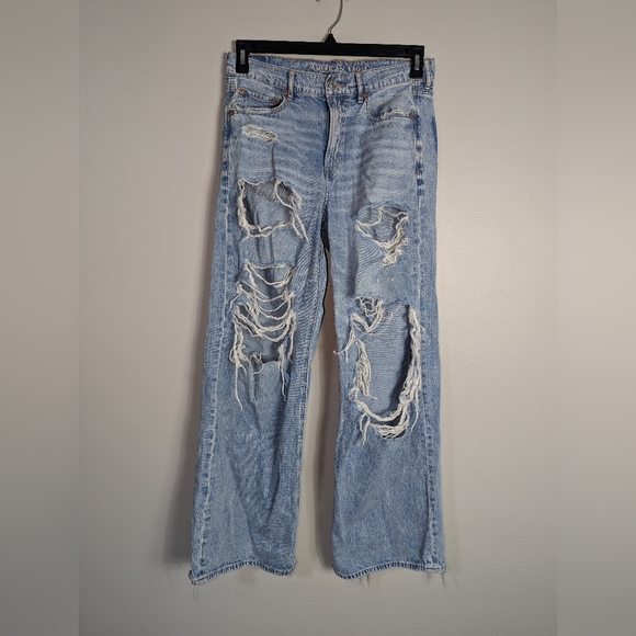 8 American Eagle Super High-Rise Baggy Wide Leg Distressed Jeans - Picture 2 of 8